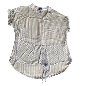 Jones New York Signature Striped Button-Up Shirt Tie Front Womens Size Large